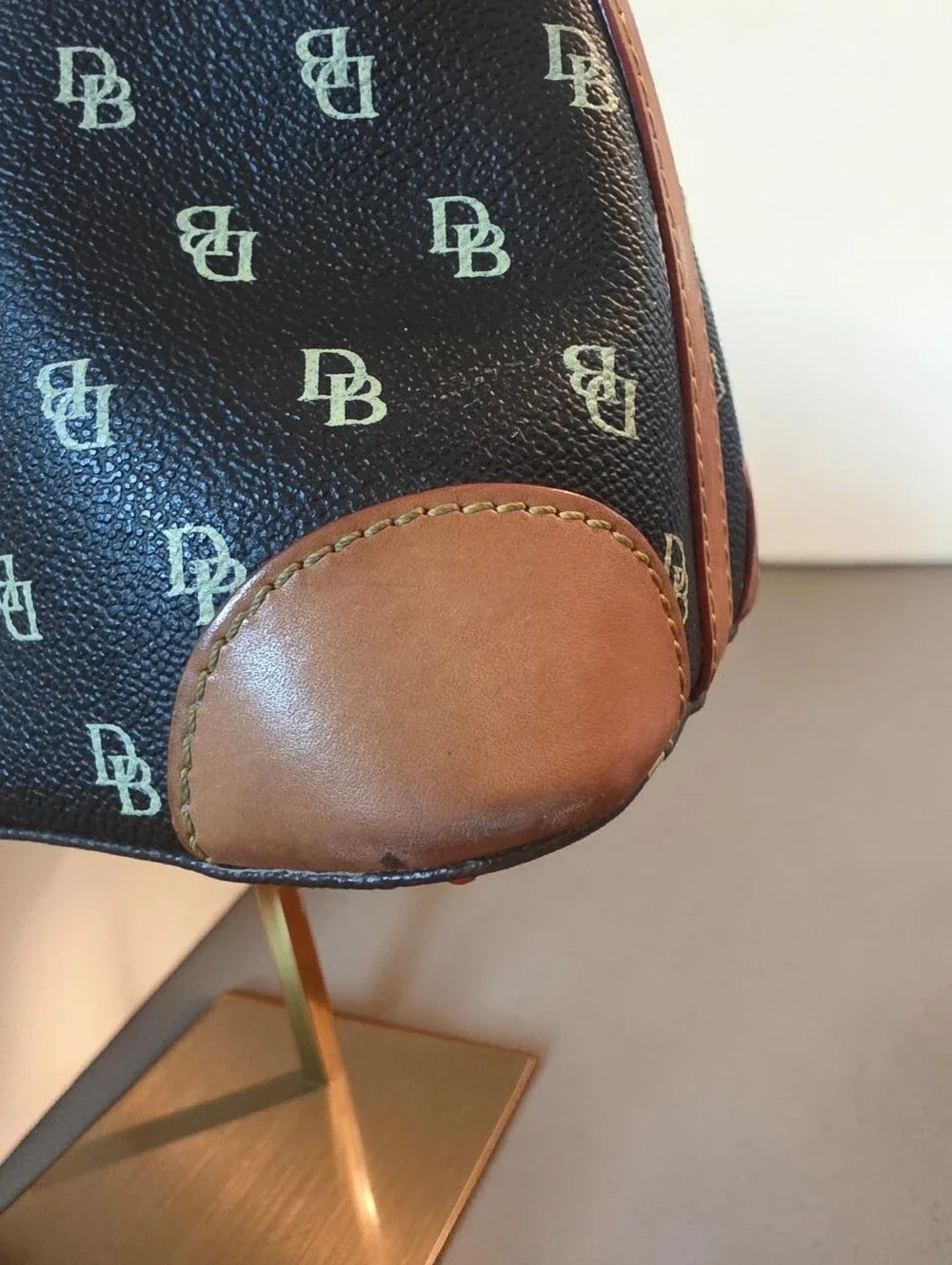 Dooney & Bourke Brown & Gold Monogram Satchel Handbag